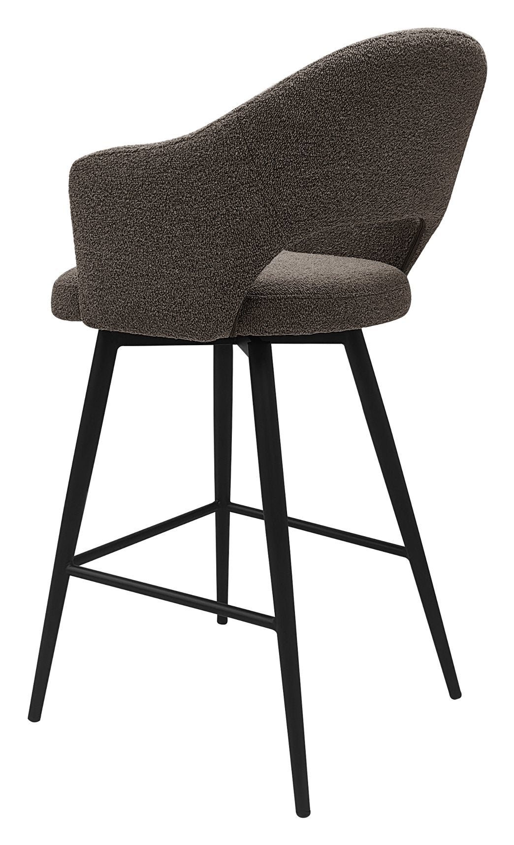 Sterling Brown Boucle Fabric Swivel Bar Stool with Black Legs (Single) - Home Furniture Interiors