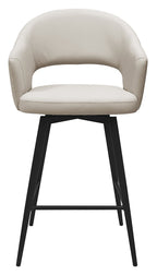 Sterling Ivory Faux Leather Swivel Bar Stool with Black Legs (Single) - Home Furniture Interiors
