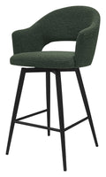 Sterling Green Boucle Fabric Swivel Bar Stool with Black Legs (Single)