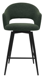 Sterling Green Boucle Fabric Swivel Bar Stool with Black Legs (Single) - Home Furniture Interiors