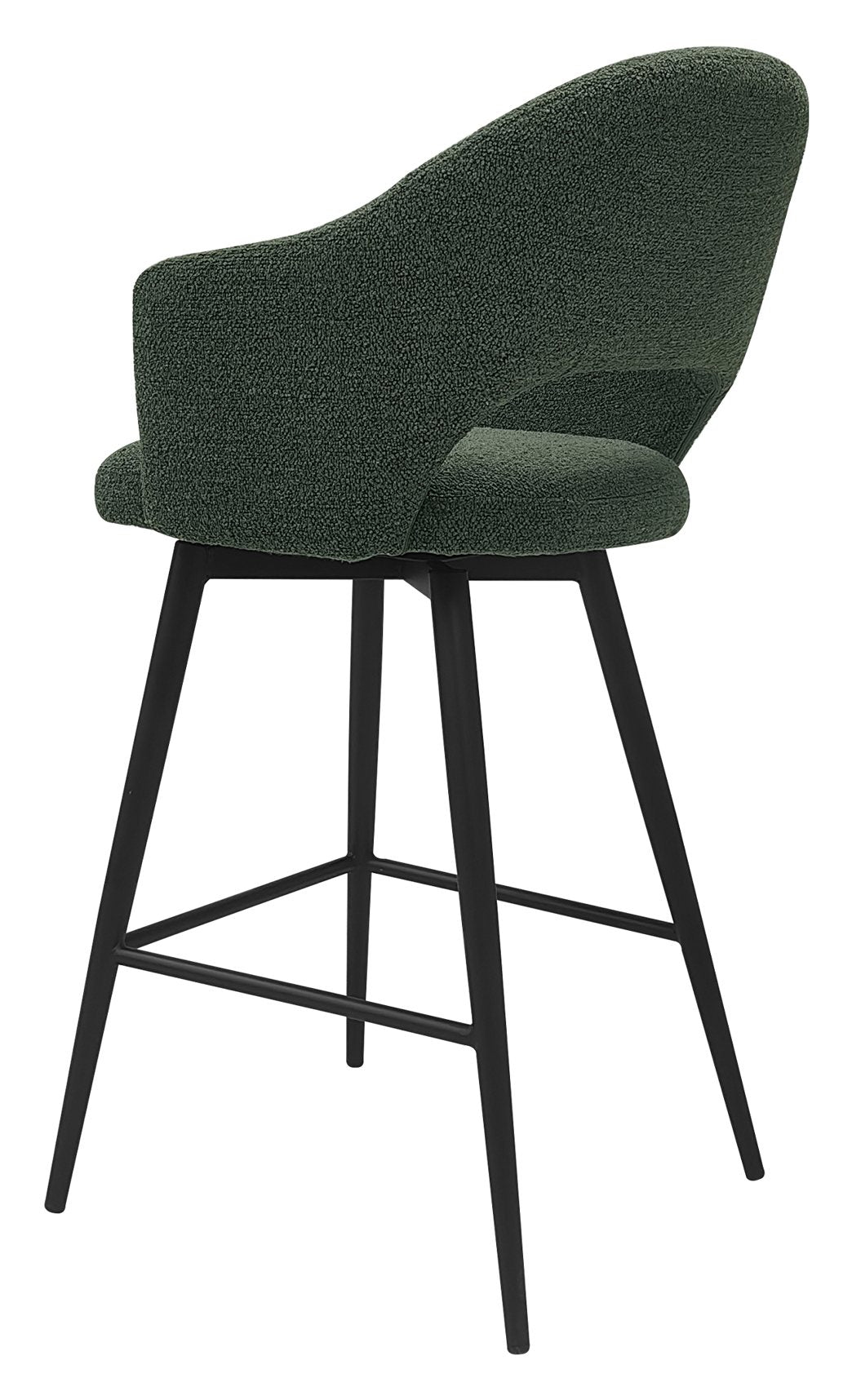 Sterling Green Boucle Fabric Swivel Bar Stool with Black Legs (Single) - Home Furniture Interiors