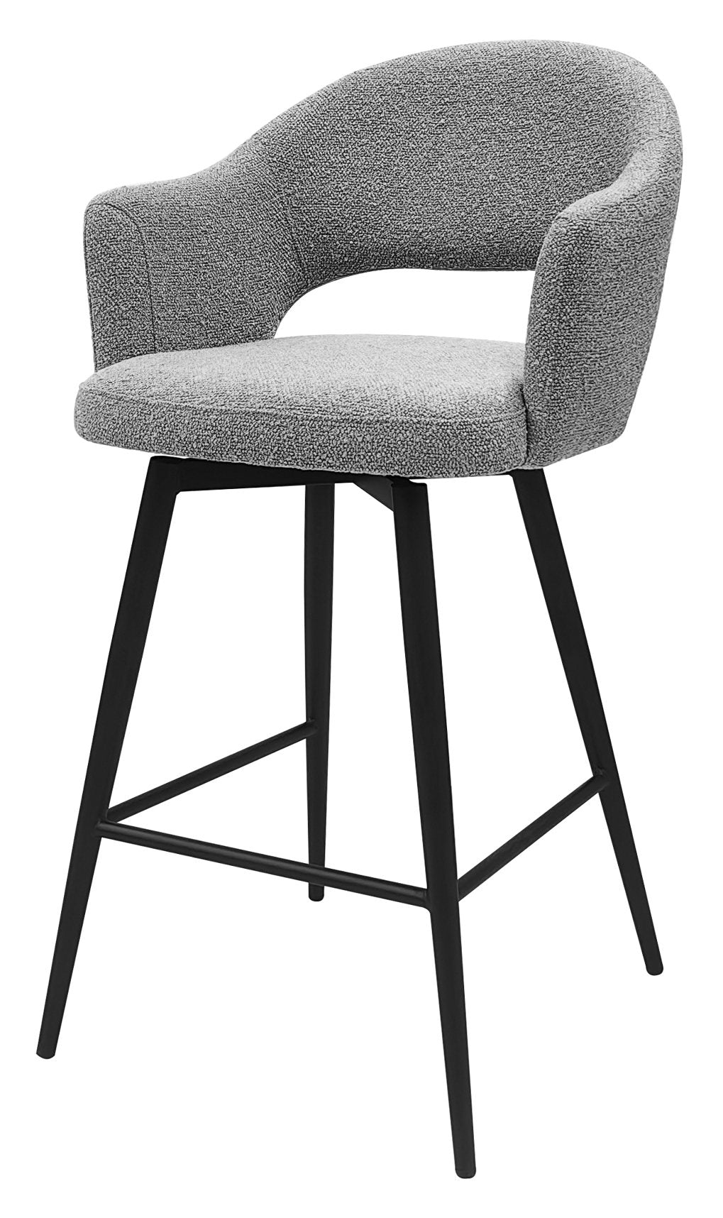 Sterling Grey Boucle Fabric Swivel Bar Stool with Black Legs (Single)