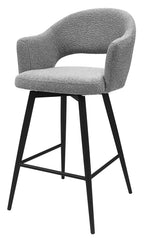Sterling Grey Boucle Fabric Swivel Bar Stool with Black Legs (Single)