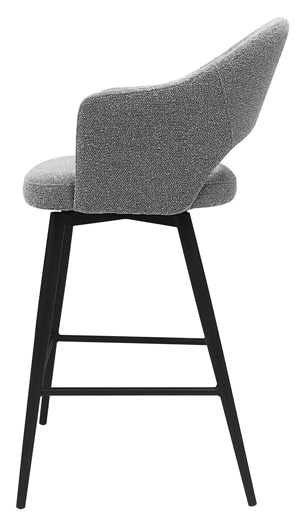 Sterling Grey Boucle Fabric Swivel Bar Stool with Black Legs (Single) - Home Furniture Interiors