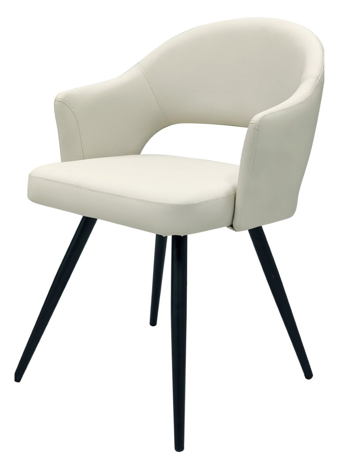 Ivory Leather Effect Open Back Dining Chair Black Legs - Home Furniture Interiors