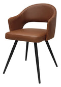 Pair of Bentley Designs tan leather-effect curve back dining chairs with black metal legs, modern and stylish for dining rooms.