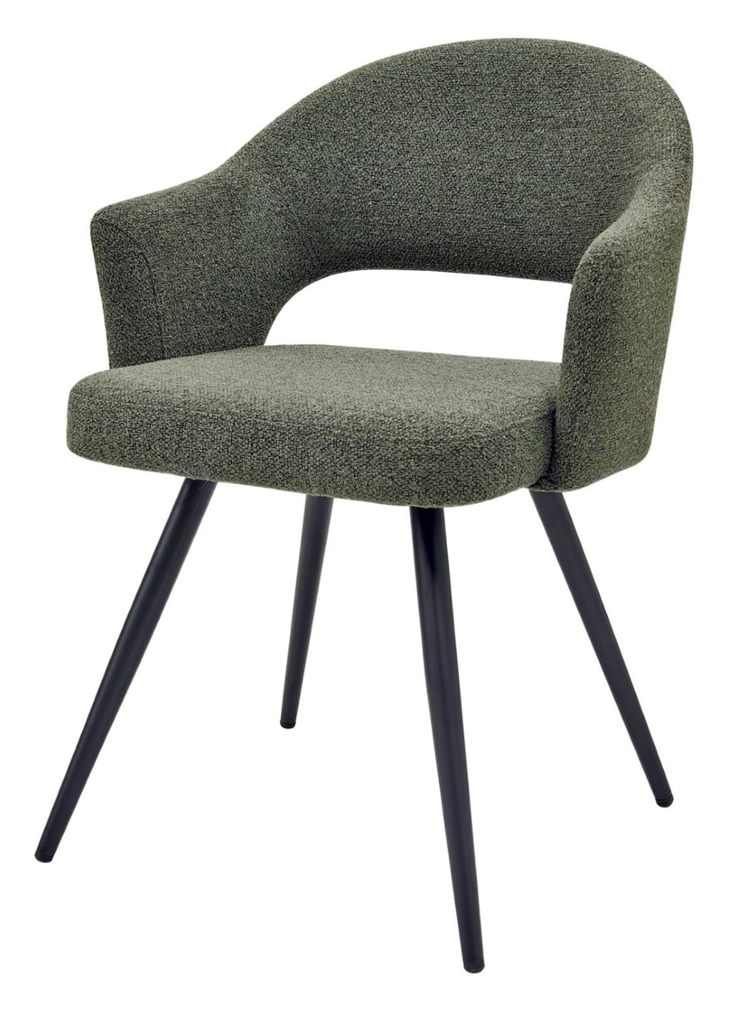 Green Boucle Fabric Open Back Dining Chair with Black Legs - Home Furniture Interiors
