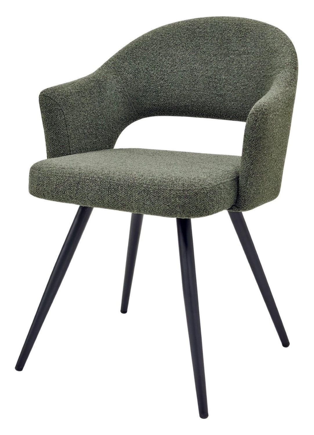 Green Boucle Fabric Open Back Dining Chair with Black Legs - Home Furniture Interiors