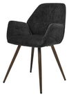 Pair of Bentley Designs dark grey chenille curve back dining chairs with bronze legs, showcasing plush upholstery and elegant design.