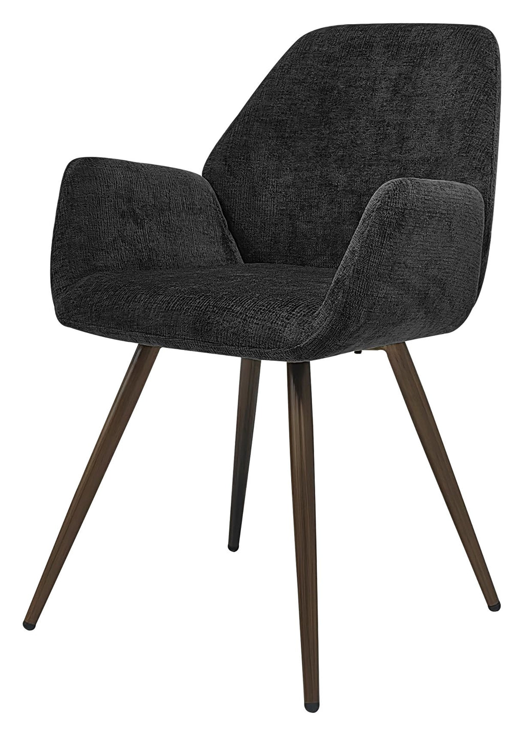 Pair of Bentley Designs dark grey chenille curve back dining chairs with bronze legs, showcasing plush upholstery and elegant design.