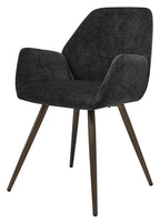 Pair of Bentley Designs dark grey chenille curve back dining chairs with bronze legs, showcasing plush upholstery and elegant design.
