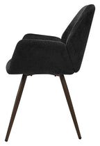 Pair of Bentley Designs dark grey chenille curve back dining chairs with bronze legs, showcasing plush upholstery and stylish design.
