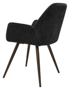 Pair of Bentley Designs dark grey chenille curve back dining chairs with bronze legs, showcasing plush upholstery and stylish design.