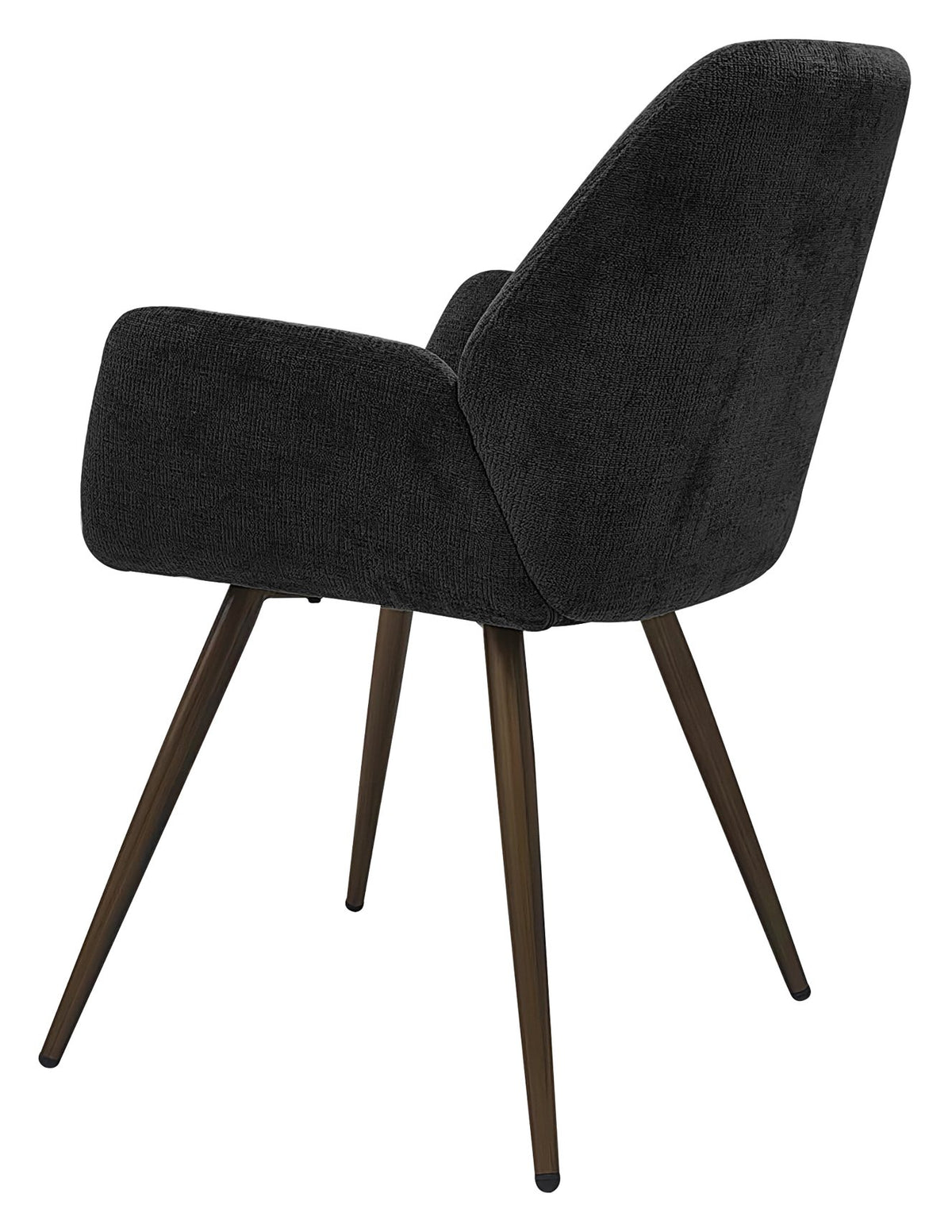 Pair of Bentley Designs dark grey chenille curve back dining chairs with bronze legs, showcasing plush upholstery and stylish design.