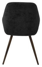 Pair of Bentley Designs dark grey chenille curve back dining chairs with bronze legs, showcasing plush upholstery and stylish design.