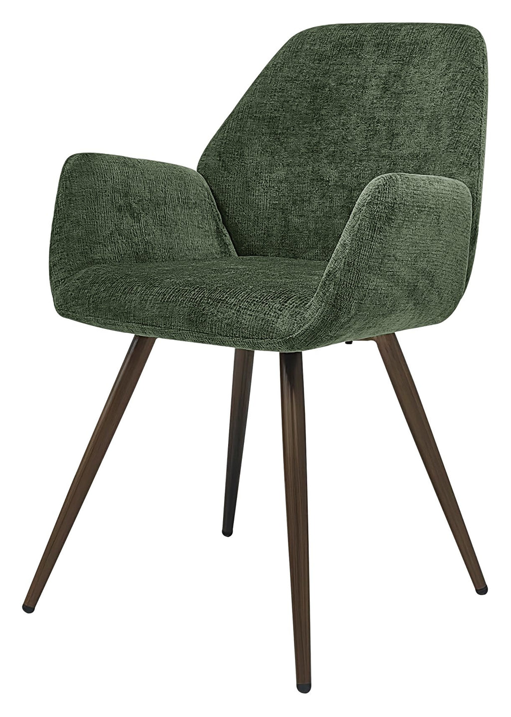 Pair of Bentley Designs green chenille curve-back dining chairs with bronze legs, showcasing plush upholstery and stylish design.