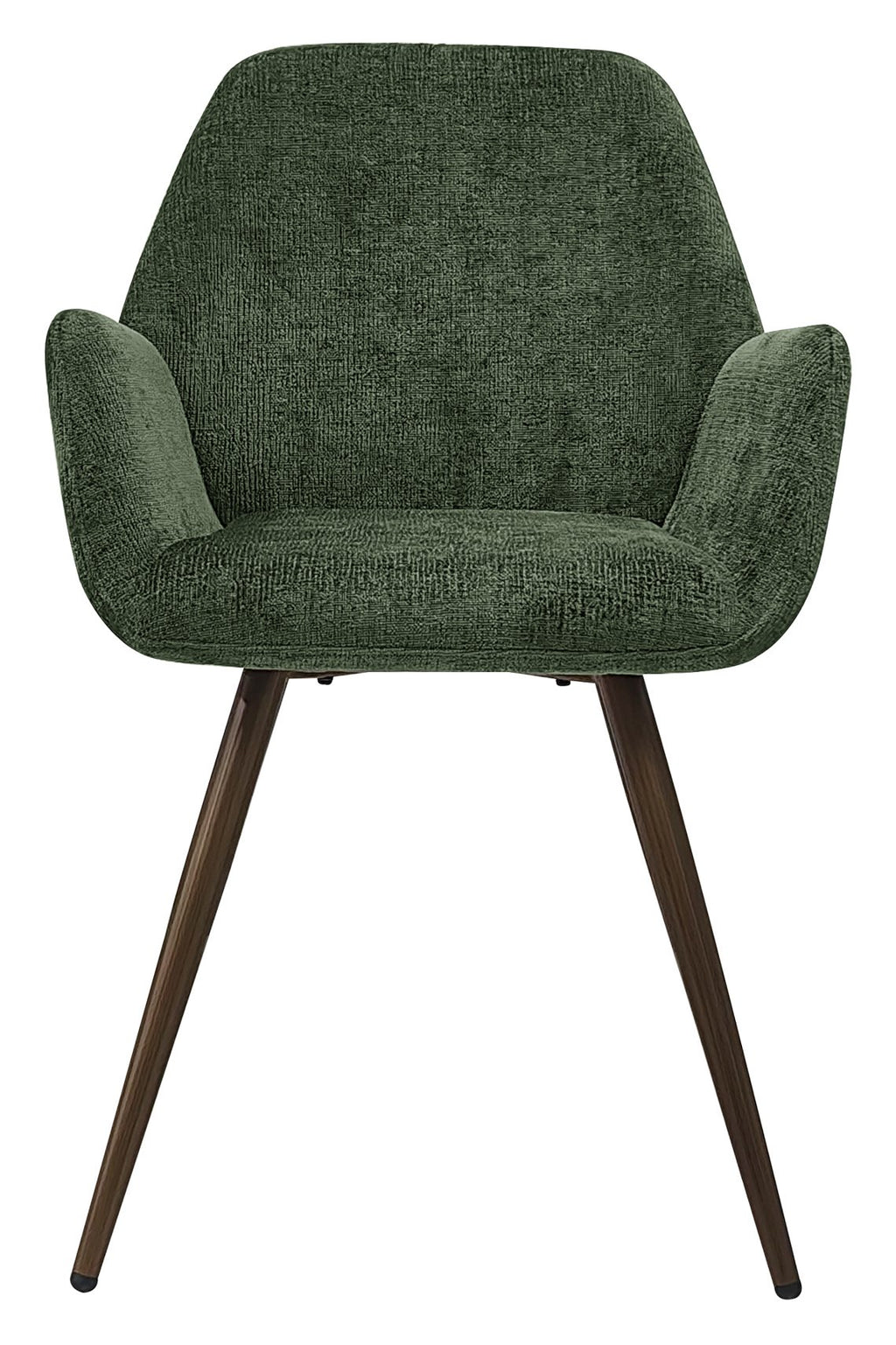 Pair of green chenille curve back dining chairs with bronze legs by Bentley Designs, showing plush upholstery and stylish design.