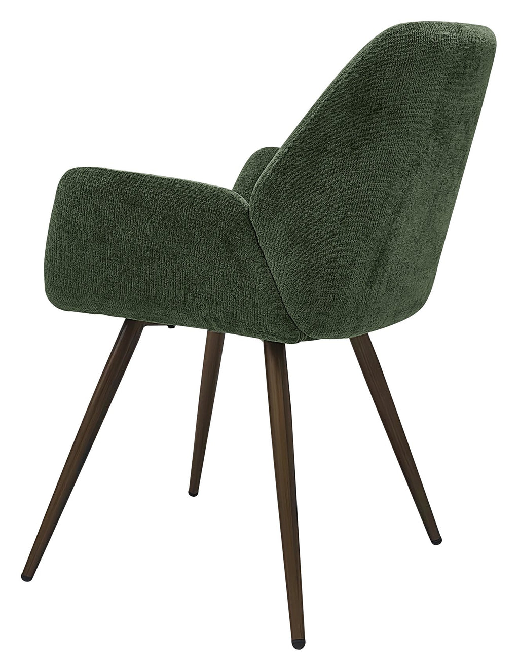 Pair of Bentley Designs green chenille curve back dining chairs with bronze legs, showcasing stylish upholstery and elegant design.