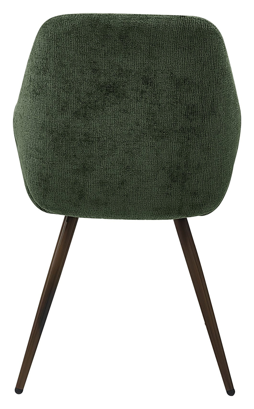 Pair of Bentley Designs green chenille curve back dining chairs with bronze legs, showcasing plush upholstery and stylish design.