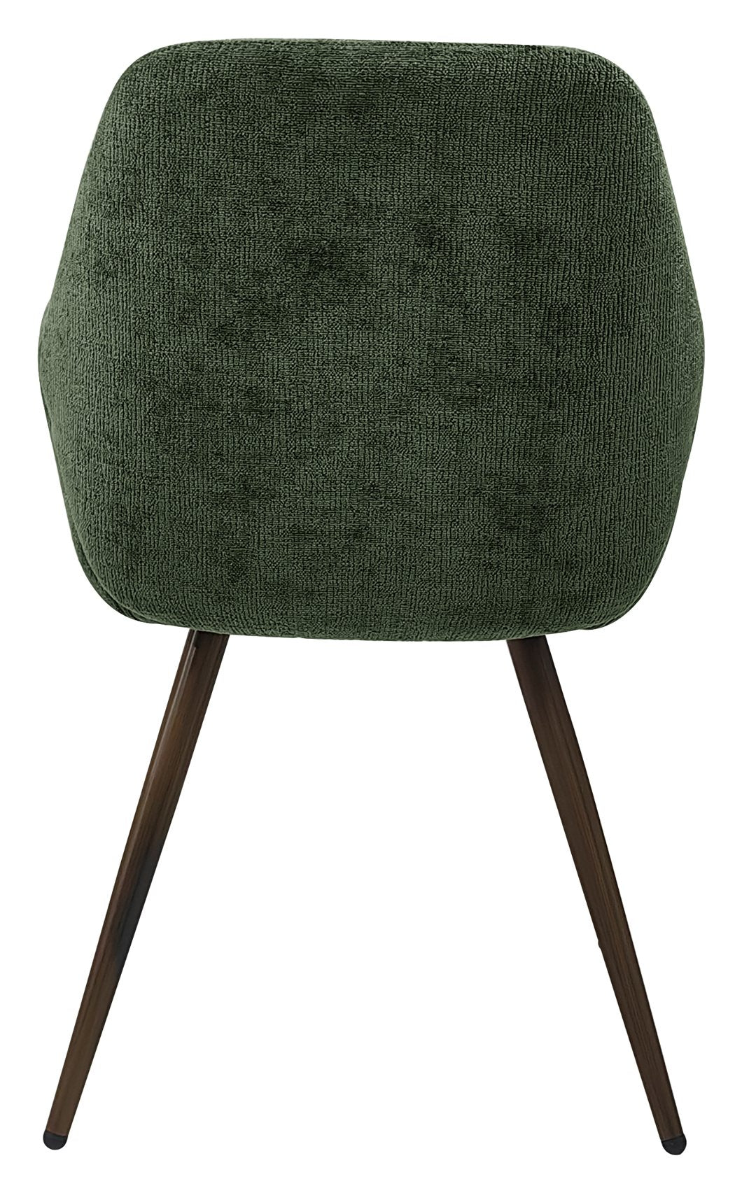 Pair of Bentley Designs green chenille curve back dining chairs with bronze legs, showcasing plush upholstery and stylish design.