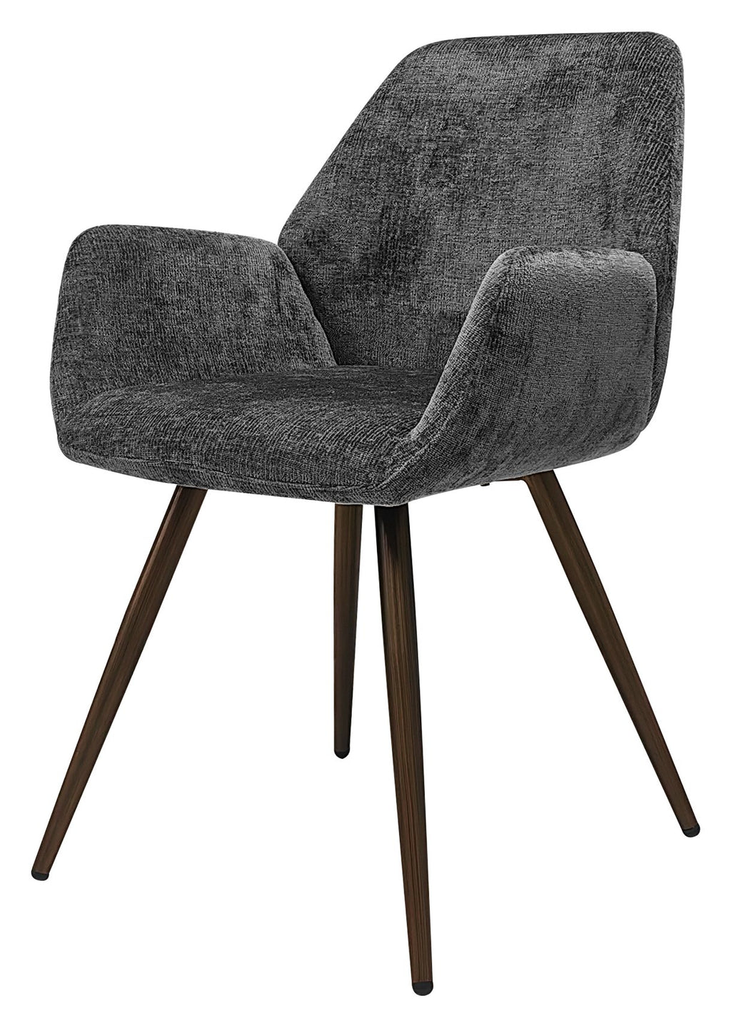 Pair of Bentley Designs grey chenille curve back dining chairs with bronze legs for a stylish, modern look.