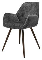Pair of Bentley Designs grey chenille curve back dining chairs with bronze legs for a stylish, modern look.