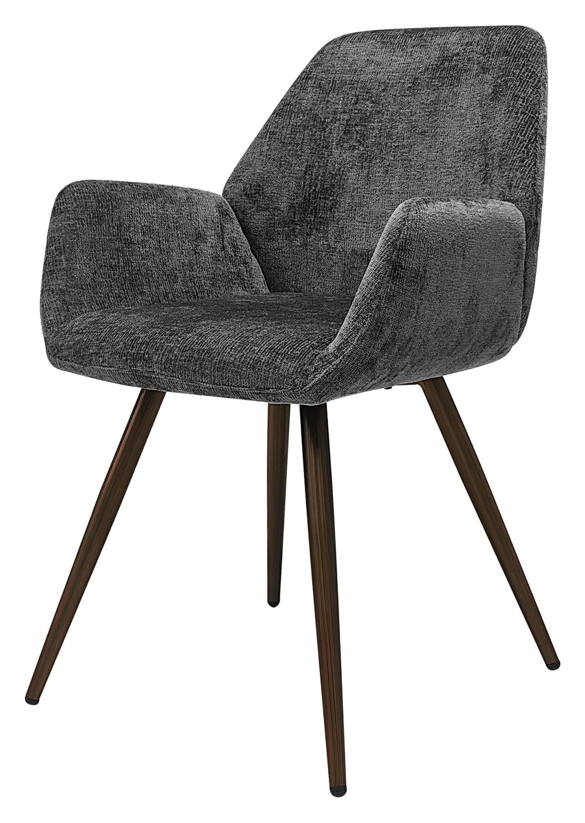 Pair of Bentley Designs grey chenille curve back dining chairs with bronze legs for a stylish, modern look.