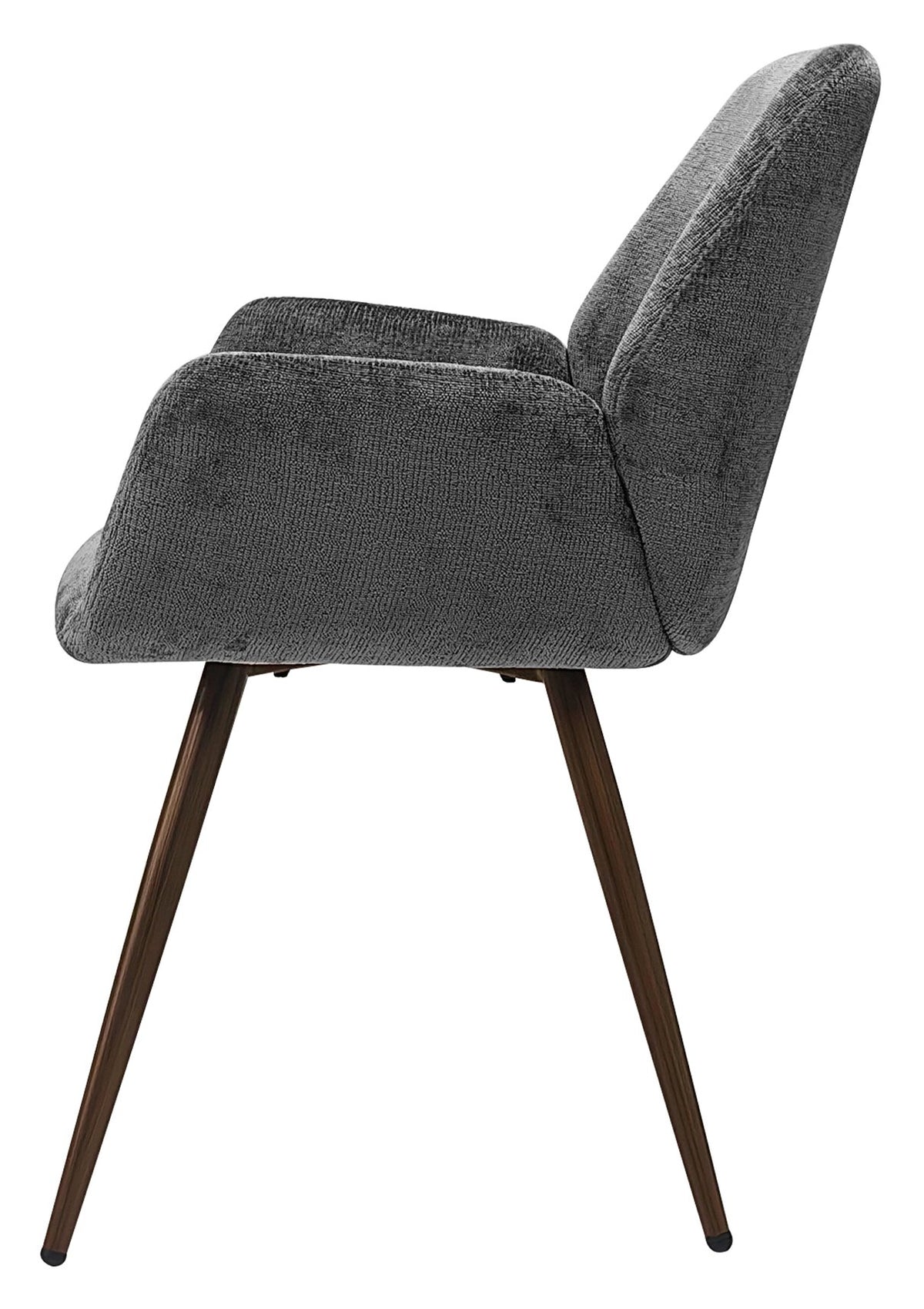 Pair of grey chenille curve back dining chairs with bronze legs by Bentley Designs, showcasing plush upholstery and elegant design.