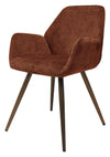 Pair of Bentley Designs orange rust chenille curve back dining chairs with bronze legs, featuring plush upholstery and modern style.