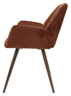 Pair of orange rust chenille curve back dining chairs with bronze legs by Bentley Designs