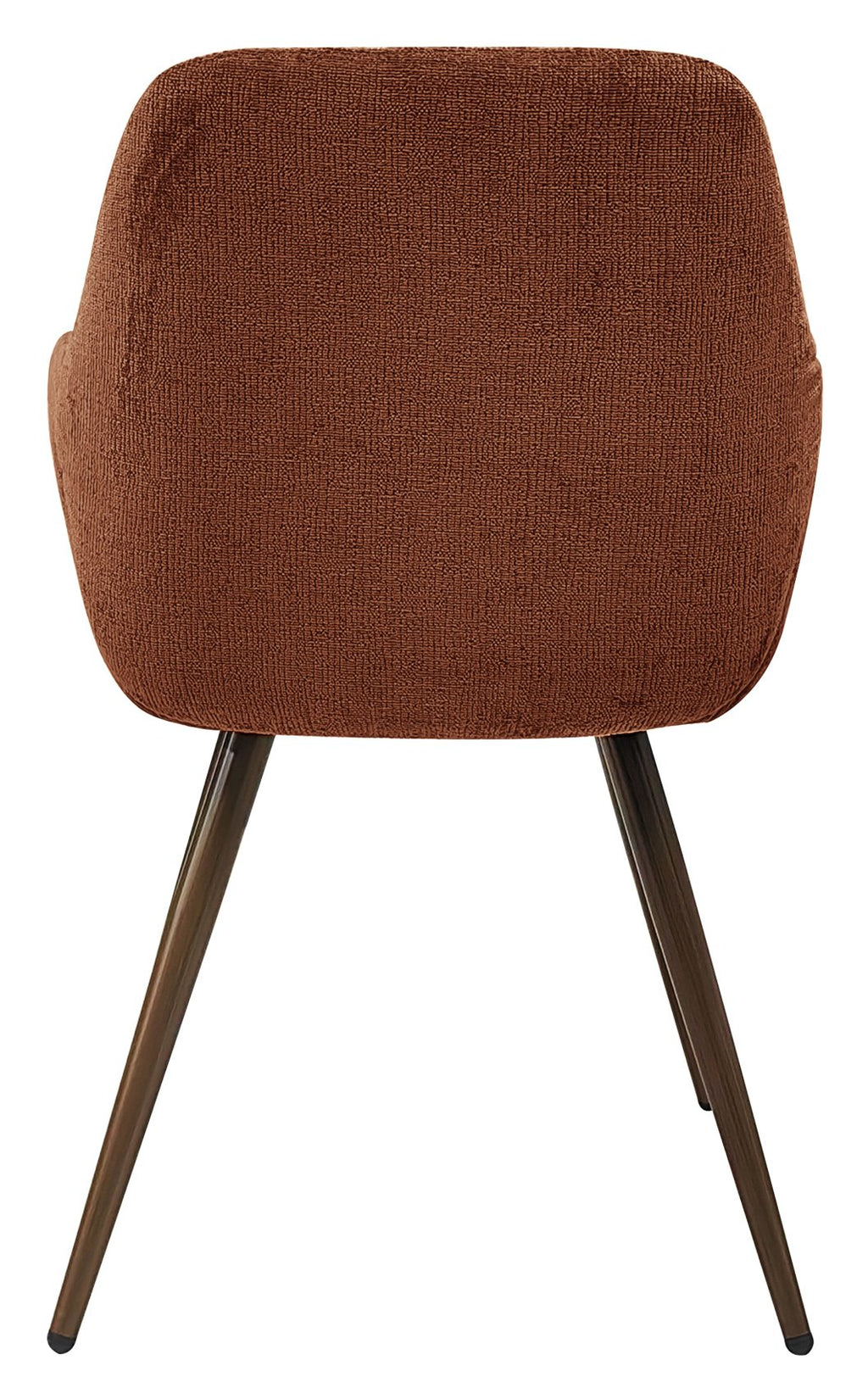 Pair of Bentley Designs orange rust chenille curve back dining chairs with bronze legs, featuring plush upholstery and elegant design.