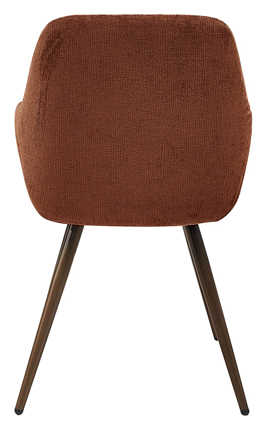 Pair of Bentley Designs orange rust chenille curve back dining chairs with bronze legs, featuring plush upholstery and elegant design.