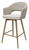 Hanson Beige Fabric And Ivory Faux Leather Two Tone Return Swivel Bar Stool with Oak Effect Legs (Single)