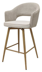 Hanson Beige Fabric And Ivory Faux Leather Two Tone Return Swivel Bar Stool with Oak Effect Legs (Single)