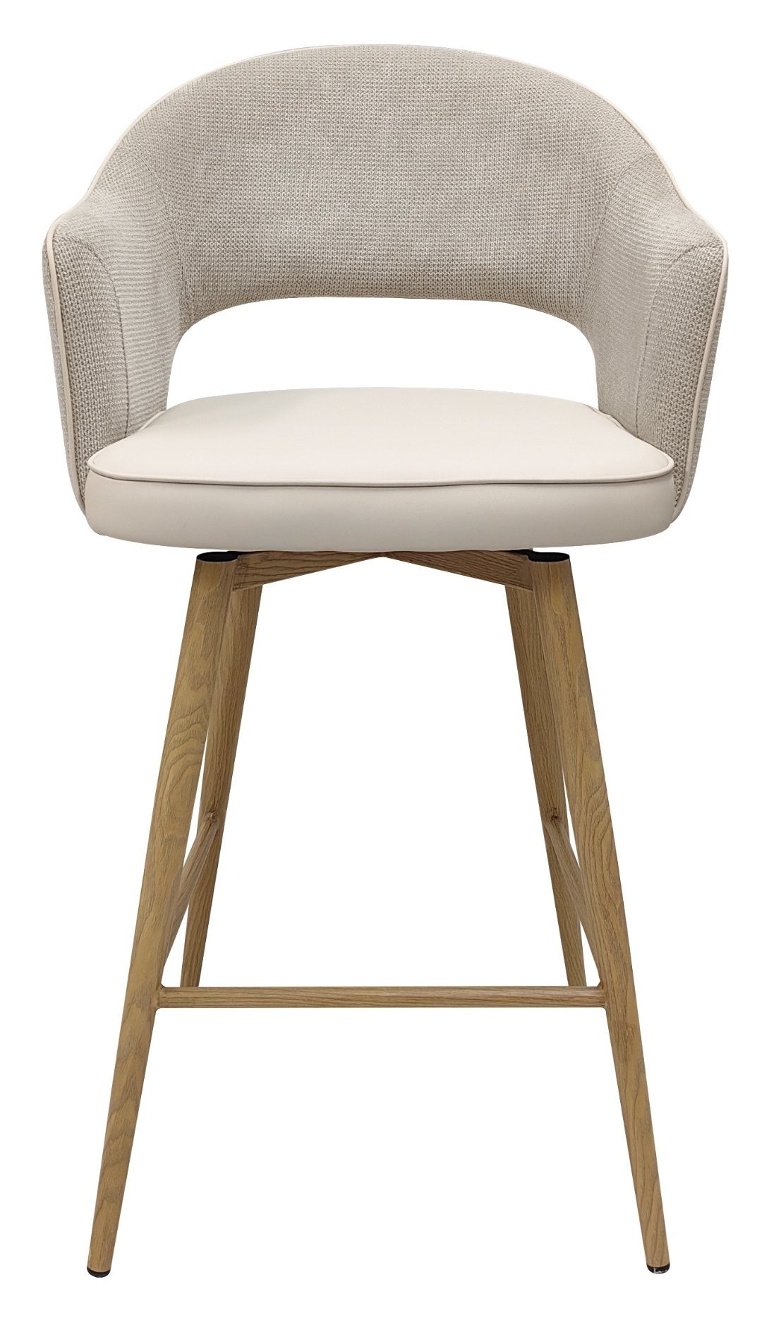 Hanson Beige Fabric And Ivory Faux Leather Two Tone Return Swivel Bar Stool with Oak Effect Legs (Single) - Home Furniture Interiors