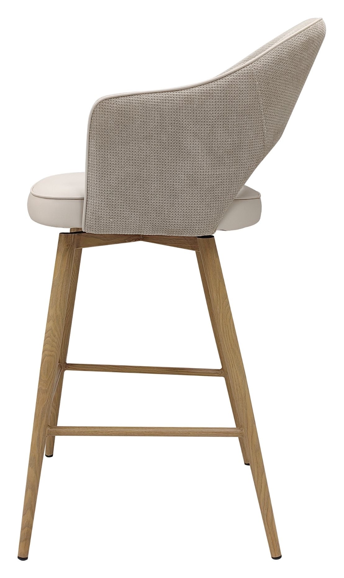 Hanson Beige Fabric And Ivory Faux Leather Two Tone Return Swivel Bar Stool with Oak Effect Legs (Single) - Home Furniture Interiors