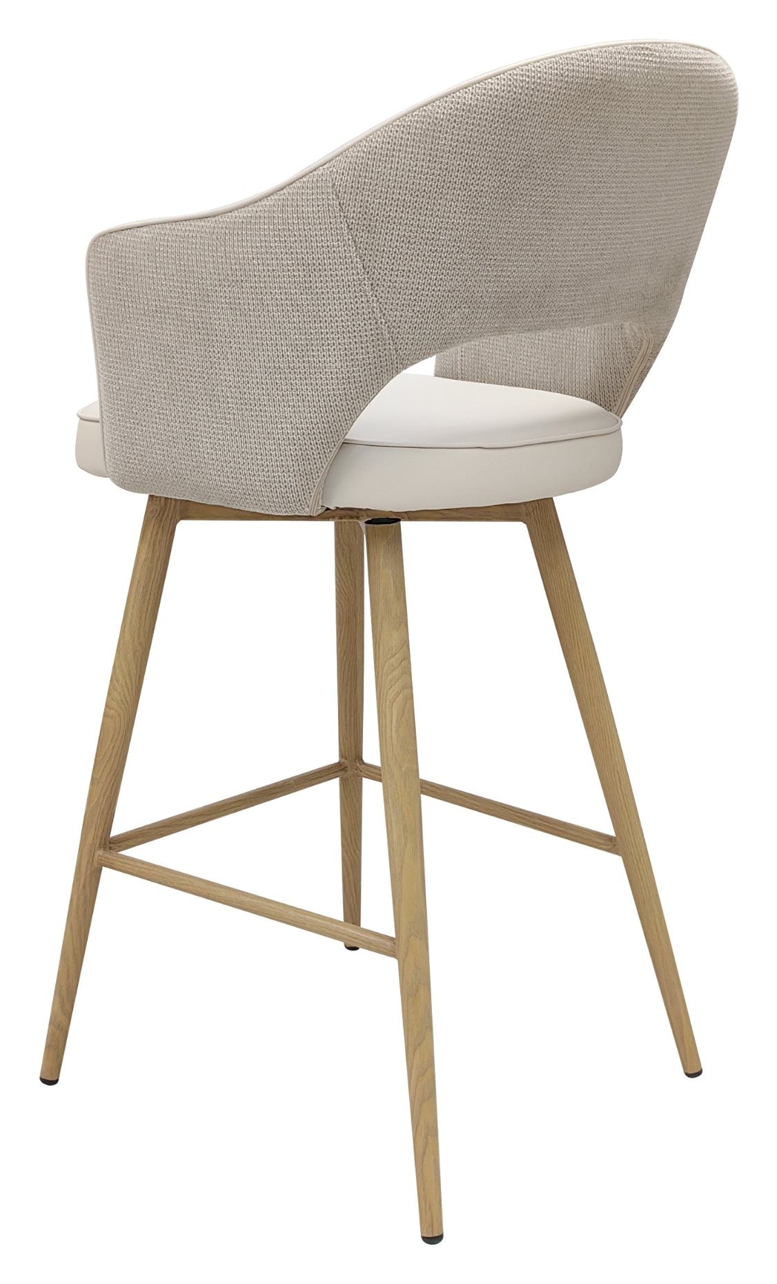 Hanson Beige Fabric And Ivory Faux Leather Two Tone Return Swivel Bar Stool with Oak Effect Legs (Single) - Home Furniture Interiors