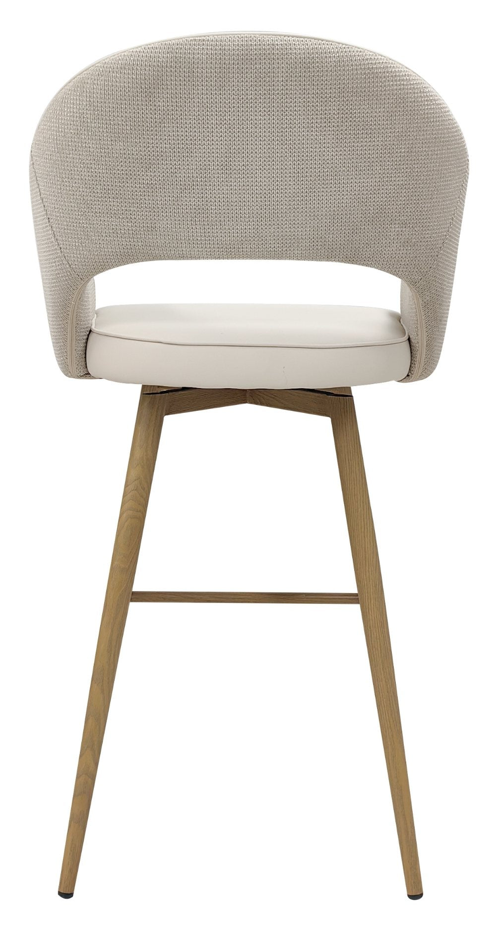 Hanson Beige Fabric And Ivory Faux Leather Two Tone Return Swivel Bar Stool with Oak Effect Legs (Single) - Home Furniture Interiors