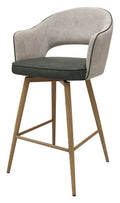 Hanson Beige Fabric And Olive Faux Leather Two Tone Return Swivel Bar Stool with Oak Effect Legs (Single)