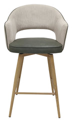 Hanson Beige Fabric And Olive Faux Leather Two Tone Return Swivel Bar Stool with Oak Effect Legs (Single) - Home Furniture Interiors