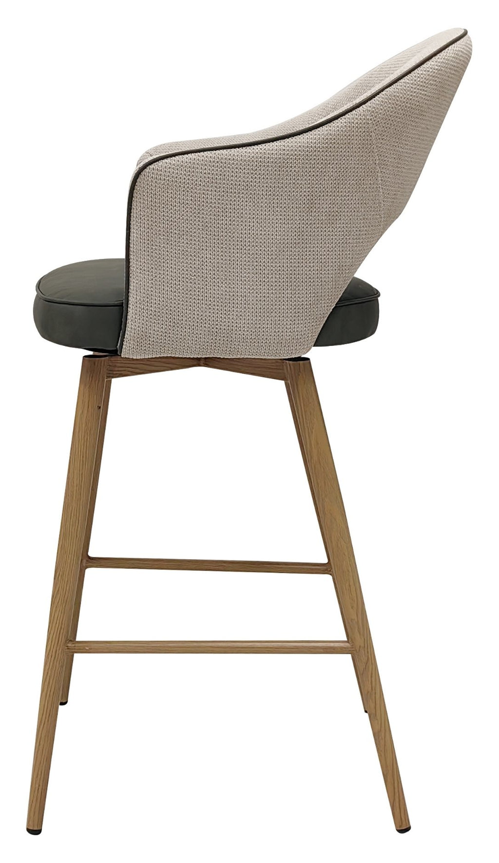 Hanson Beige Fabric And Olive Faux Leather Two Tone Return Swivel Bar Stool with Oak Effect Legs (Single) - Home Furniture Interiors