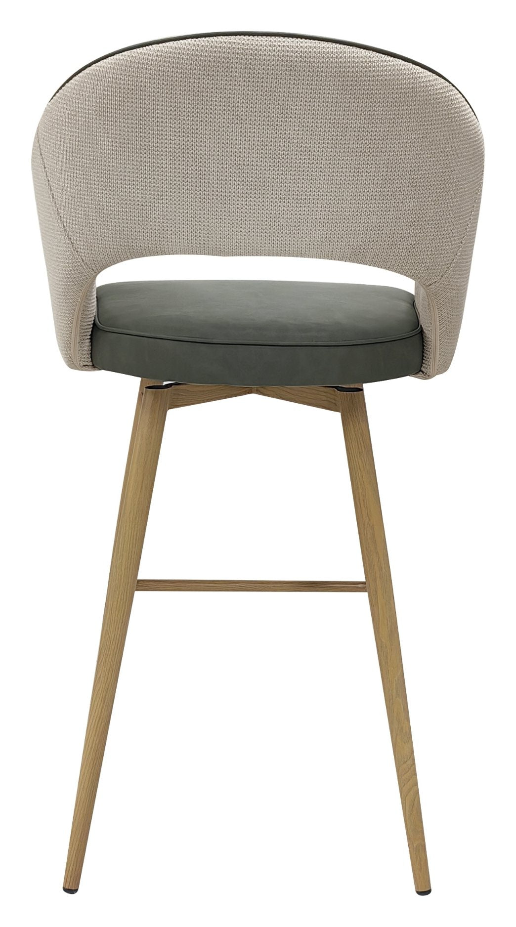 Hanson Beige Fabric And Olive Faux Leather Two Tone Return Swivel Bar Stool with Oak Effect Legs (Single) - Home Furniture Interiors