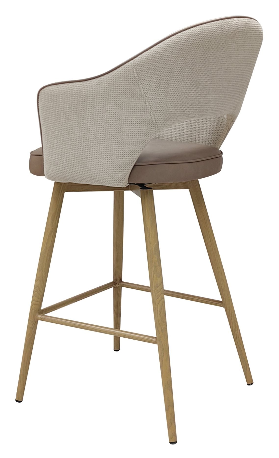 Hanson Beige Fabric And Vintage Stone Faux Leather Two Tone Return Swivel Bar Stool with Oak Effect Legs (Single) - Home Furniture Interiors