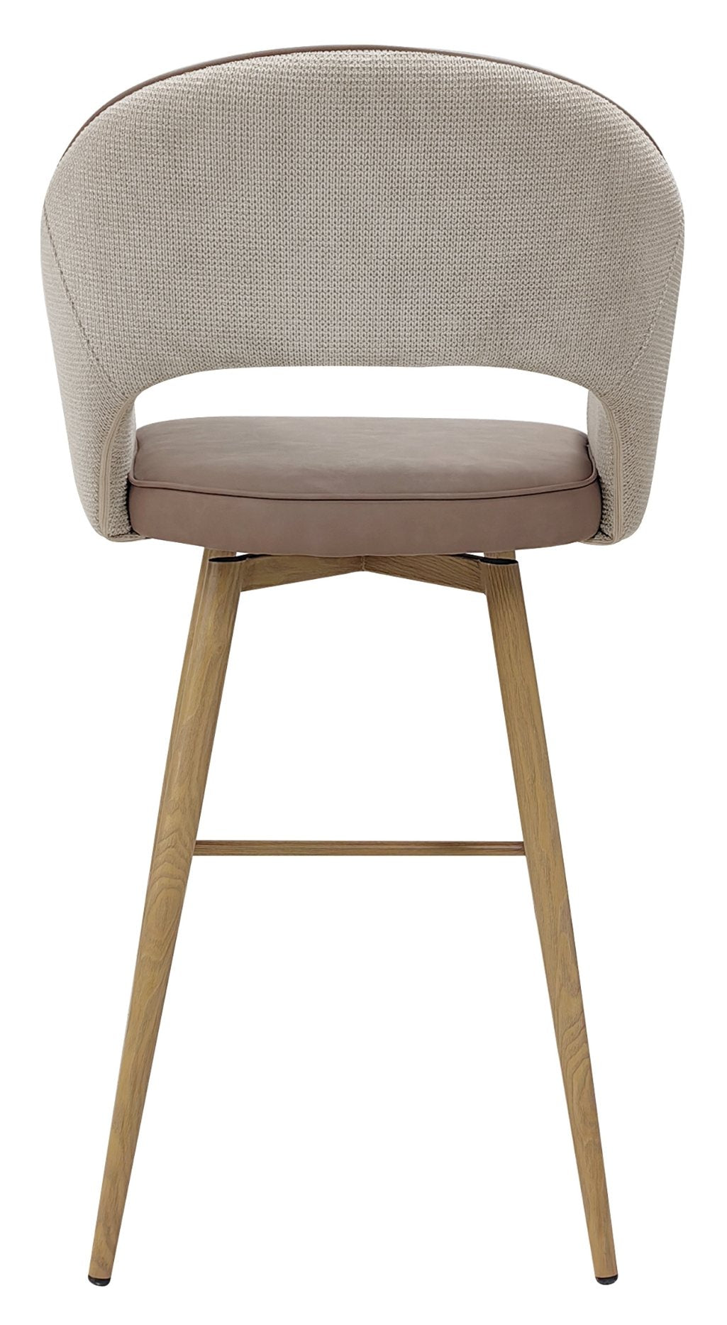 Hanson Beige Fabric And Vintage Stone Faux Leather Two Tone Return Swivel Bar Stool with Oak Effect Legs (Single) - Home Furniture Interiors