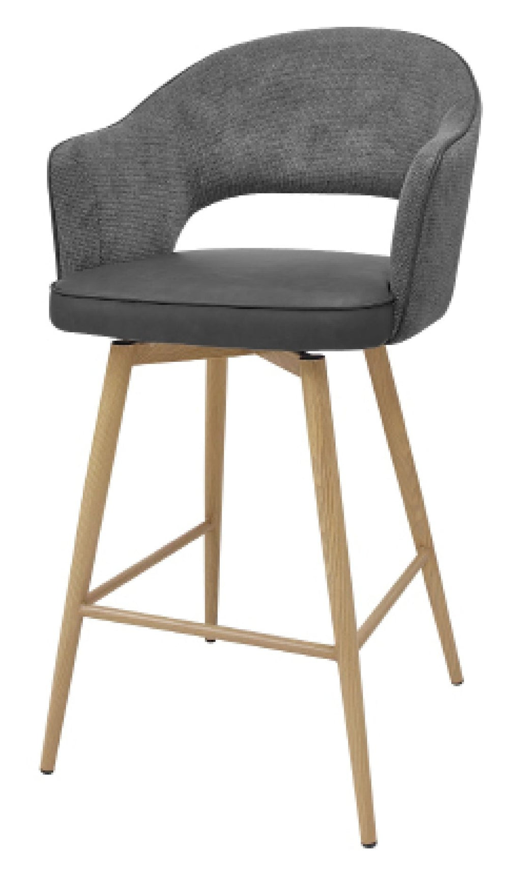 Hanson Grey Fabric And Dark Grey Faux Leather Two Tone Return Swivel Bar Stool with Oak Effect Legs (Single)