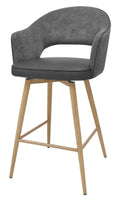 Hanson Grey Fabric And Dark Grey Faux Leather Two Tone Return Swivel Bar Stool with Oak Effect Legs (Single)