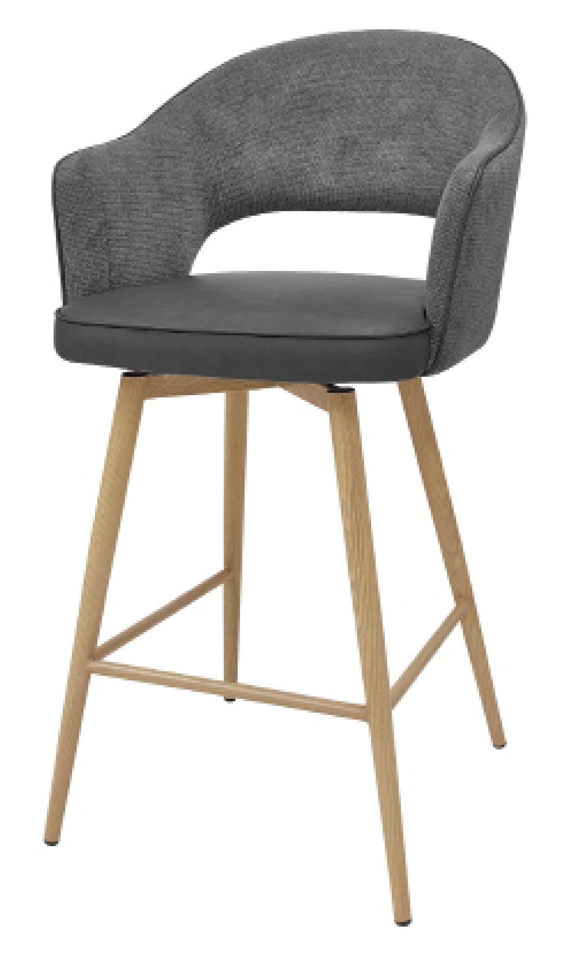 Hanson Grey Fabric And Dark Grey Faux Leather Two Tone Return Swivel Bar Stool with Oak Effect Legs (Single)