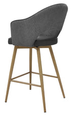 Hanson Grey Fabric And Dark Grey Faux Leather Two Tone Return Swivel Bar Stool with Oak Effect Legs (Single) - Home Furniture Interiors