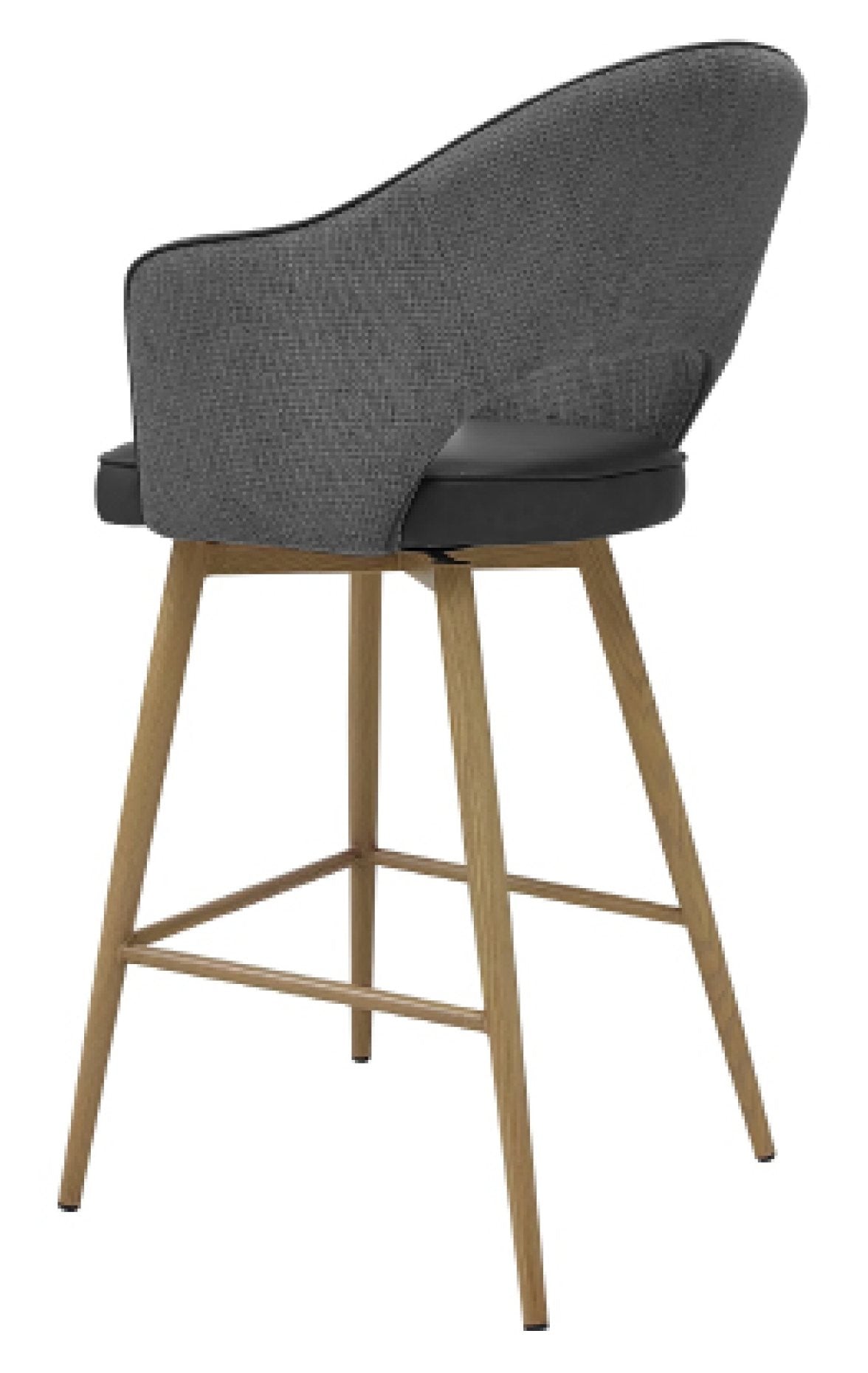 Hanson Grey Fabric And Dark Grey Faux Leather Two Tone Return Swivel Bar Stool with Oak Effect Legs (Single) - Home Furniture Interiors