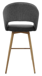 Hanson Grey Fabric And Dark Grey Faux Leather Two Tone Return Swivel Bar Stool with Oak Effect Legs (Single) - Home Furniture Interiors